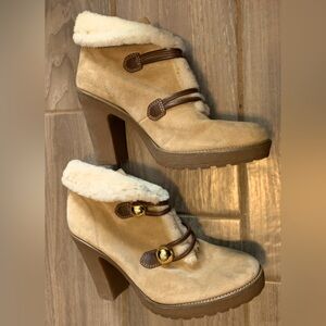 Coach Lenora Suede and Faux Shearling Booties- Size 10